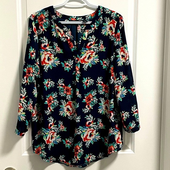 Cynthia Rowley Blouse Size M navy floral print - Picture 1 of 4